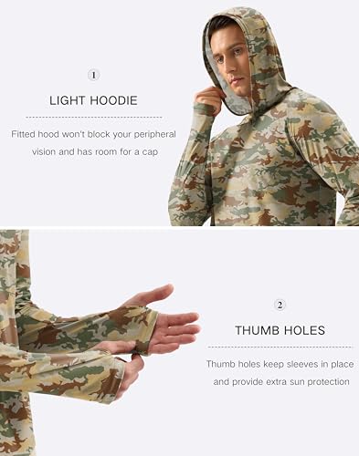 Pudolla Men's UPF 50+ Sun Protection Hoodie Shirt - Large Brown Camo