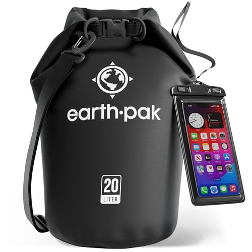 20L Waterproof Dry Bag - Roll Top Backpack Sack with Phone Case - Black