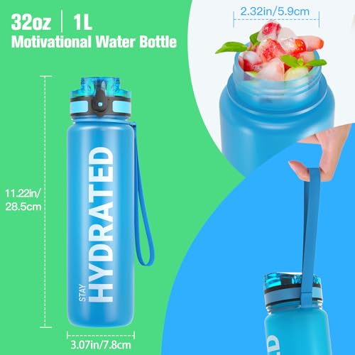 Sahara Sailor 32oz (1L) Water Bottle with Time Marker, Tritan Leakproof Sports Flask - Blue Soda Variant
