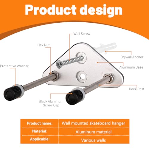 ROKENPOY 6-Pack Aluminum Skateboard Wall Mount Hangers for Deck Display - Vertical & Horizontal Storage
