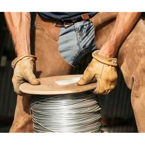 Iron Fencer Leather Work Glove - 207 Large Golden Stag Cowhide Leather Fencing Gloves for Men Heavy Duty Double Palm, Guantes de Trabajo, Ranch, 207L