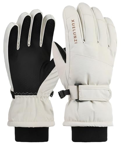 Kids Winter Ski Gloves - Windproof Water-Resistant Thermal - Off-White