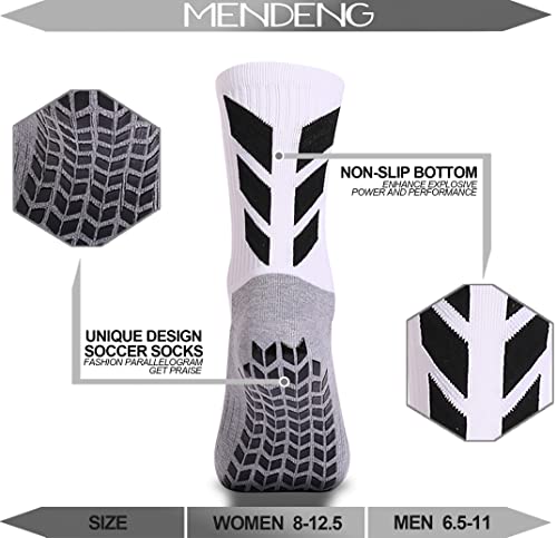 MENDENG Men's Grip Socks 4 Pairs - Non-Slip Soccer & Hospital Socks, Size 6-12