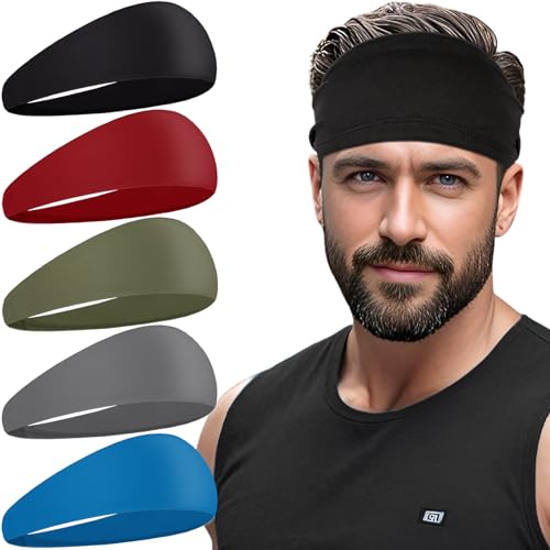 Moisture-Wicking Sports Headbands for Men - Black, Red, Army Green, Dark Gray, Blue