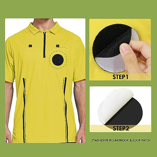 Soccer Referee Shirt Jersey - Short Sleeve Uniform with Wallet, Cards - Yellow, Medium