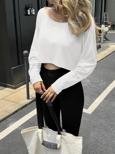 Fisoew Womens Off The Shoulder Cropped Tops Batwing Long Sleeve Loose
