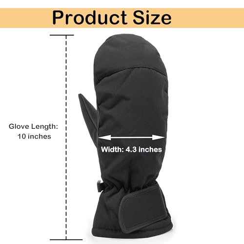 Thermal Winter Ski Mittens - Waterproof Windproof Snow Gloves - Black