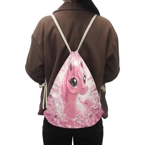 Cherry Blossom Horse Drawstring Backpack - Lightweight Cinch Sack