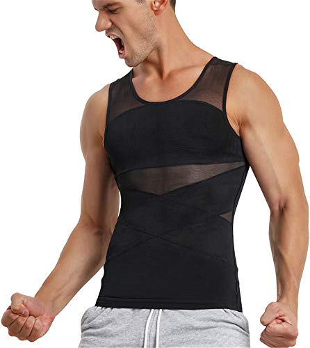 TAILONG Men's Compression Shirt Tank Top Body Shaper Slimming Vest Large Black