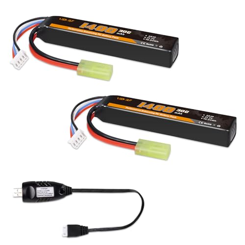 11.1V 1400mAh Airsoft Battery 30C Mini Tamiya Plug - 2 Pack