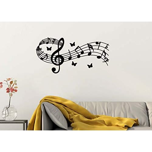 Music Notes Notation Band Wall Sticker Decal, Music Notation Wall Decal Removable DIY Vinyl Art Mural Wallpaper Home Decor Gift for Kids Bedroom Music & Dance Room ? Fashion & Eye-catching (22.5¡¿11 inch, Black)