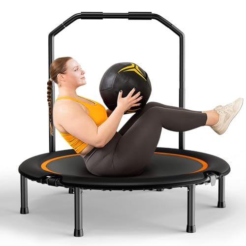 48" Foldable Fitness Trampoline with Adjustable Handle - Quiet Rebounder