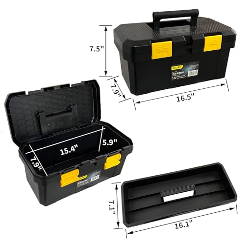 Deli Plastic Toolbox, 18 in Tool Box with Handle, Heavy Duty Toolbox Organizer,Tool Case with Double Locking, Craftsman Tool Box, Tool Organizers and Storage Box