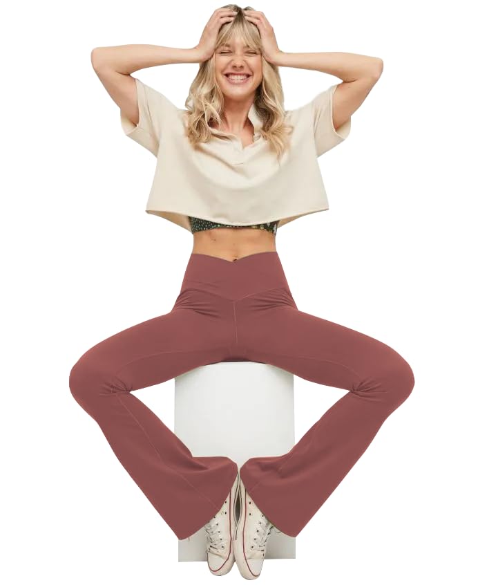 High Waisted Flare Yoga Pants for Women - V Crossover - XX-Large Pink