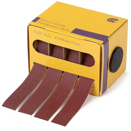 Bates- Emery Cloth Roll, 1" x 20 FT, 4 Grits, 150/240/320/400 Grit, Abrasive Sandpaper Roll of Sandpaper Set with Dispenser, Emery Cloth for Metal, Wood, Polishing