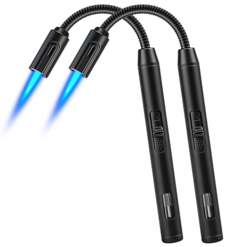LcFun Double Black Refillable Torch Lighter with Long Flexible Stem & Visible Fuel Window