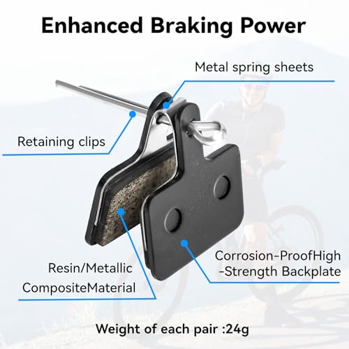 Bike Brake Pads - 4 Pairs Semi-Metallic Disc Pads with Springs