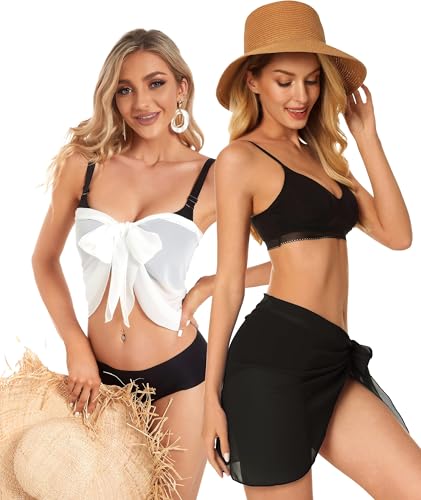 Women’s Sheer Beach Sarong Cover Up - White & Black