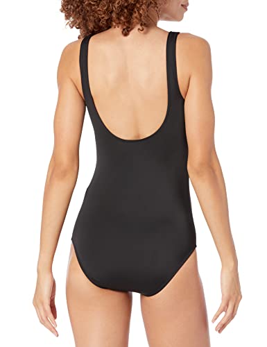 Amazon Essentials Women's One-Piece Scoop Neck Swimsuit - Large, Washed Black
