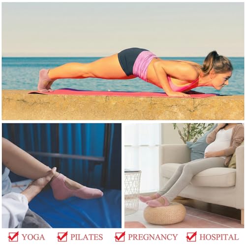 Non-Slip Yoga Socks for Women - 4 Pairs in Beige, Black, Pink, Light Purple