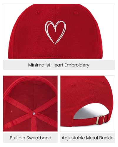 American Trends Women's Red Heart Embroidered Baseball Cap One Size