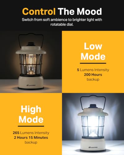 LUXPRO Retro Outdoor Lantern 2 Pack Beige – Battery Powered Camping Lamps