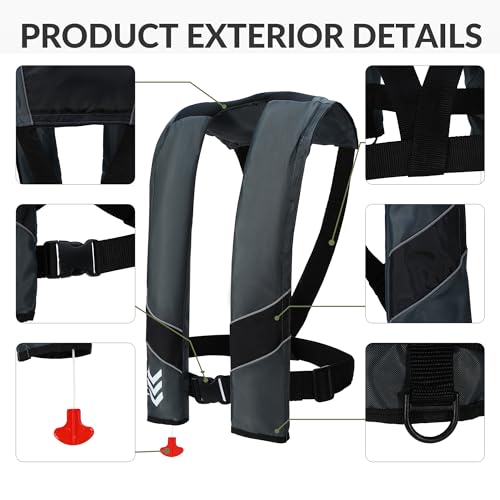 Little Doggy Grey Inflatable Life Jacket for Adults Auto-Inflate 330lbs Load