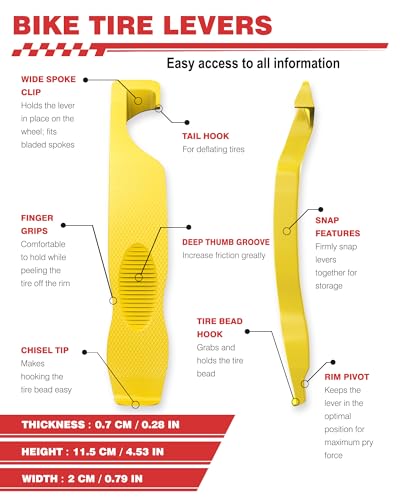 Yellow Bike Tire Levers - Ultra Strong, Non-Slip, Easy Tire Removal for Mountain & Road Bikes - 2 Pack