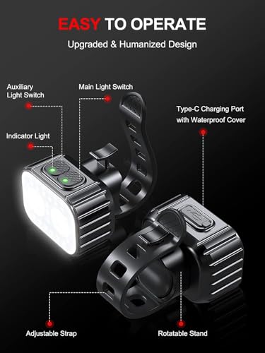 Cuvccn Bike Lights 2 LED Front & Rear, USB Rechargeable, 4+6 Mode, IPX6 Waterproof