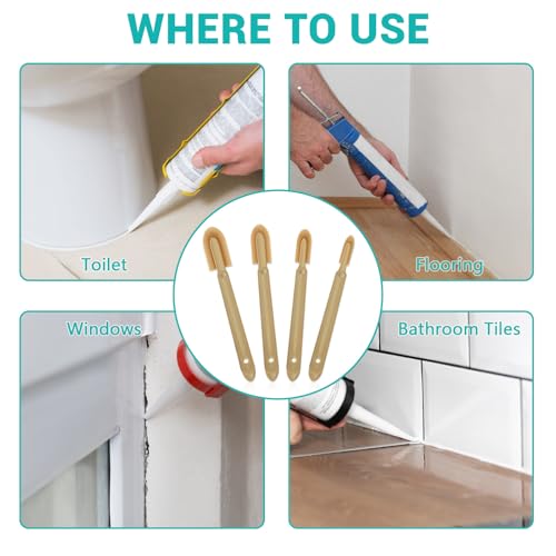 Huakaile 4 Size Set Rubber Caulking Tool, Premium Smooth Caulking Spatula Tool, Sealant Caulk Finishing Tool, Grout Applicator Tool for Tile Spreader Brick Skirting Kitchen Bathroom (4)