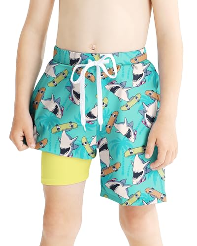 Boys Swim Trunks with Compression Liner - Shark, 5-6 Years