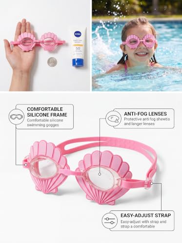 Youth Mermaid-Inspired Swim Goggles - Pink, Anti-Fog, UV Protection