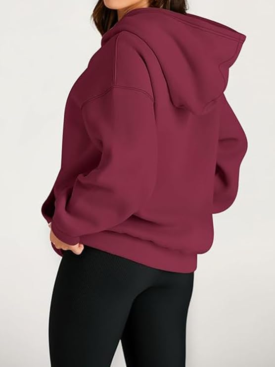 Oversized Women's Fleece Hoodie Pullover - Small Red
