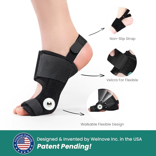 Welnove Bunion Corrector - Black Toe Separator Splint, 2 Pairs Day/Night Support
