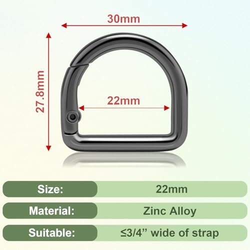 10Pcs 3/4" Spring D Ring Clips - Gun Black Carabiner Hardware