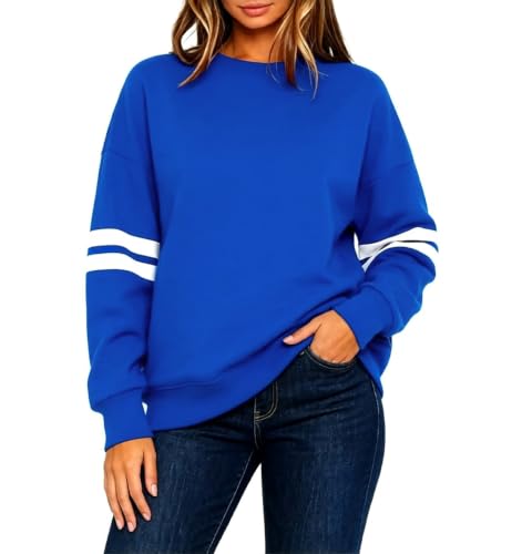 LEEDYA Women's Long Sleeve Blue Sweatshirt Medium Casual Loose Pullover Hoodie