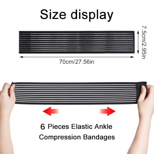 Ankle Compression Bandage - Adjustable Elastic Strap, 4 Pack - Black