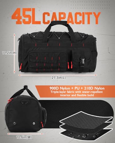 Gonex 45L 3-in-1 Duffel Bag for Gym & Travel - Black with Red Accents