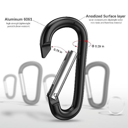 3" Aluminum Carabiner Clips - Black, Set of 10