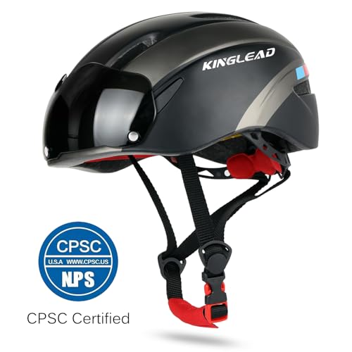KINGLEAD Adult Bike Helmet with Magnetic Visor - Black Titanium, Adjustable