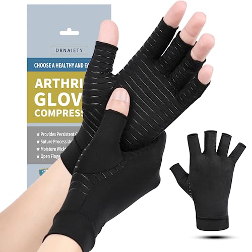 Copper Arthritis Compression Gloves - Large Fingerless - Black