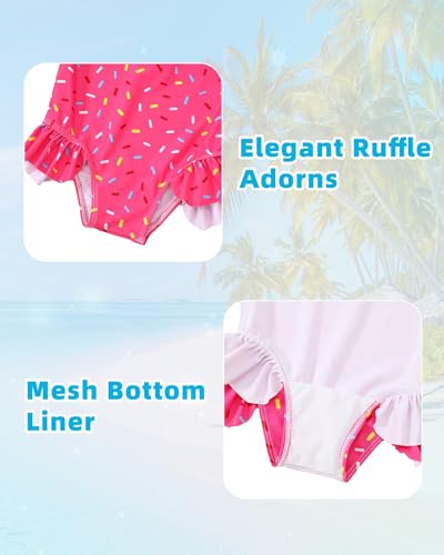Long Sleeve Ruffle One Piece Swimsuit - Rosered, 3-4T
