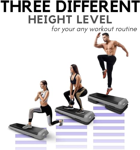 Adjustable Aerobic Step Platform with 4 Risers - Grey/Black
