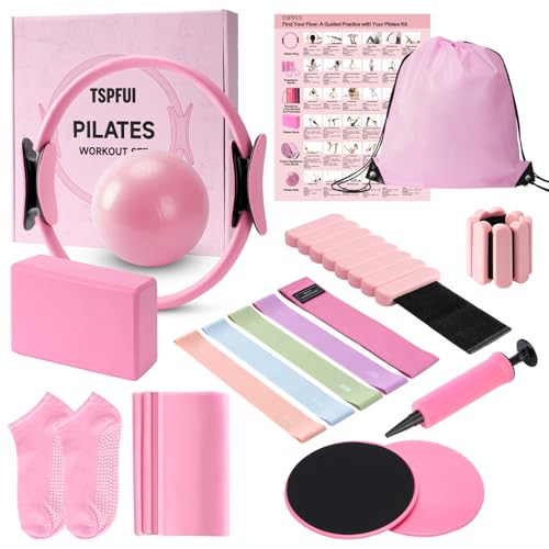 Complete Pilates Kit with Resistance Bands & Yoga Block - 18pcs Home Workout Set