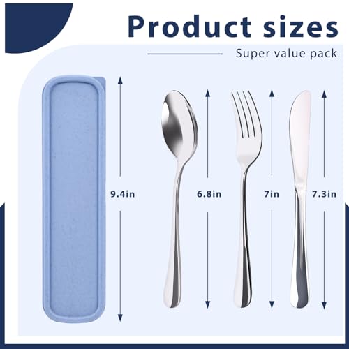 Portable Stainless Steel Utensil Set with Case - Blue