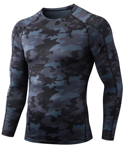 Men's Long Sleeve Compression Shirt Athletic Rash Guard Workout Top Dry Fit Baselayer
