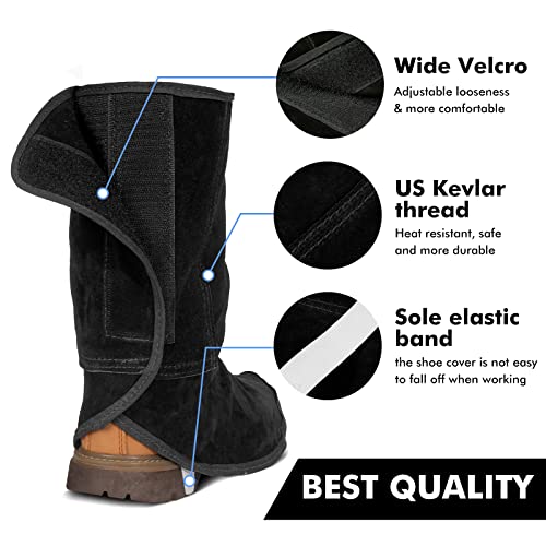 LeaSeek Leather Welding Spats - Flame and Abrasion Resistant Welding Boot Covers - Full Coverage Shoes Protectors -Adjustable Welding Gaiters