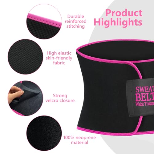 Waist Trainer for Women - Sweat Band for Belly Fat - Medium Black/Pink