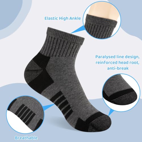 LITERRA 4-7 Years Grey Ankle Socks - 20 Pairs Kids Breathable Athletic Socks for School, Bulk Pack