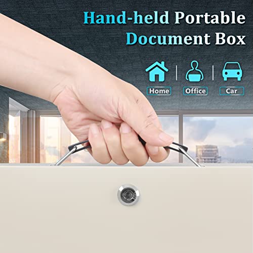 Dalmbox Portable Fire Safe Box with Key Lock, Fire Resistant Metal Lock Box for Documents, Security Strong Storage Box Safety Deposit Box for Home, Outside, Car, XL Large,13.2¡±x 11¡±x 5.1'', Beige